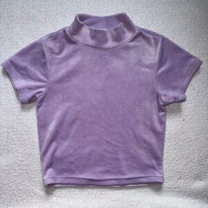 Velvet Mock Neck Short Sleeve Crop Top